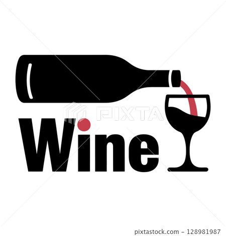 Wine Bottle Pouring into Glass Silhouette Wine Bottle Pouring into Glass Silhouette 128981987