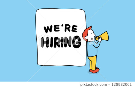 Illustration of a man announcing recruitment activities with a megaphone Recruitment recruitment Illustration of a man announcing recruitment activities with a megaphone Recruitment recruitment 128982061