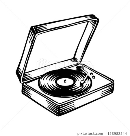 Vintage Record Player with Open Lid 128982244