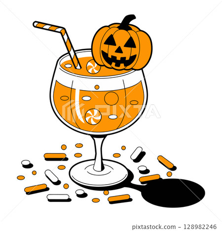 Halloween Drink with Jack o Lantern Topper 128982246