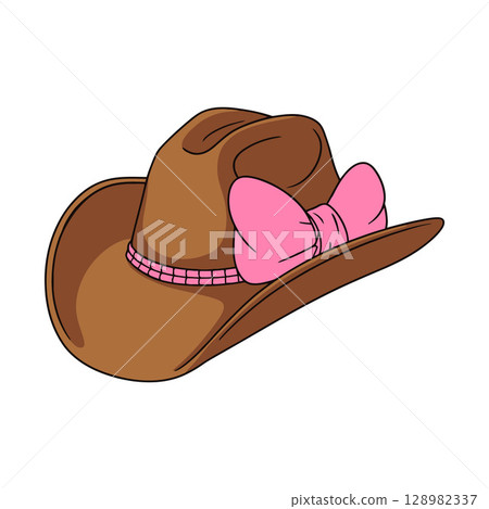 Cowboy Hat with Pink Ribbon and Bow 128982337