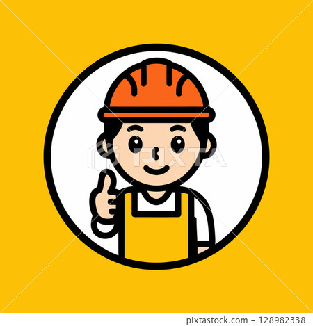Construction Worker Giving Thumbs Up Cartoon 128982338