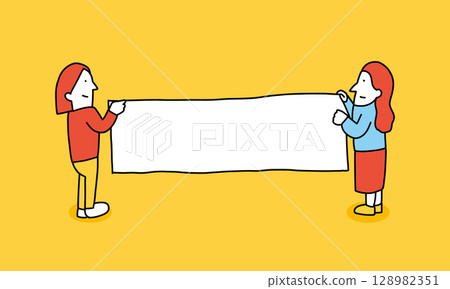 Banner - Illustration of a woman holding a blank slogan Banner - Illustration of a woman holding a blank slogan 128982351
