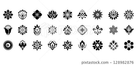 Flower icons set. Isolated elements for design. Vector graphics. 128982876