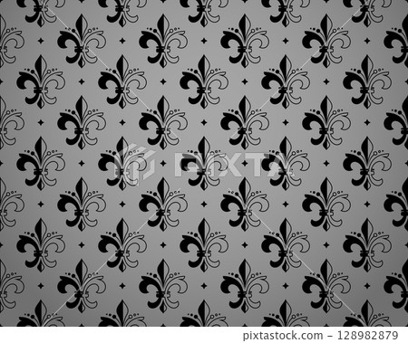 Flower geometric pattern. Seamless vector background. Gray and black ornament. Ornament for fabric, wallpaper, packaging. Decorative print 128982879