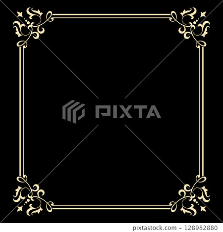Decorative frame Elegant vector element for design in Eastern style, place for text. Floral black and golden border. Lace illustration for invitations and greeting cards 128982880