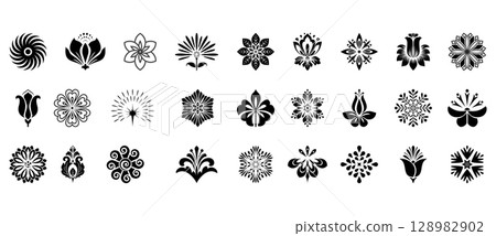Flower icons set. Isolated elements for design. Vector graphics. 128982902