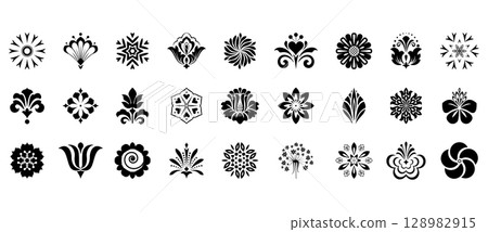 Flower icons set. Isolated elements for design. Vector graphics. Flower icons set. Isolated elements for design. Vector graphics. 128982915