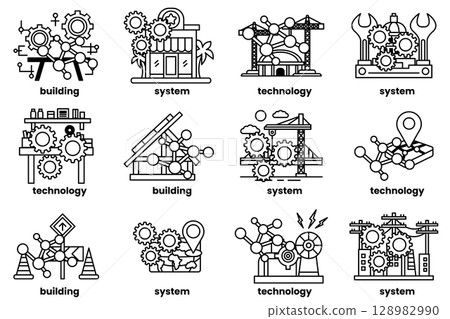 image is a collection of different gears and symbols image is a collection of different gears and symbols 128982990