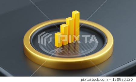 AI Business growth and scalable concept, Golden graph icon illustrating growth and progress on a digital interface. 128983120