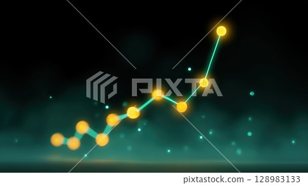 AI Business growth and scalable concept, Abstract graph with glowing points rising upward against a dark background. 128983133