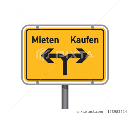 yellow traffic sign with german words buy rent isolated vector illustration yellow traffic sign with german words buy rent isolated vector illustration 128983314