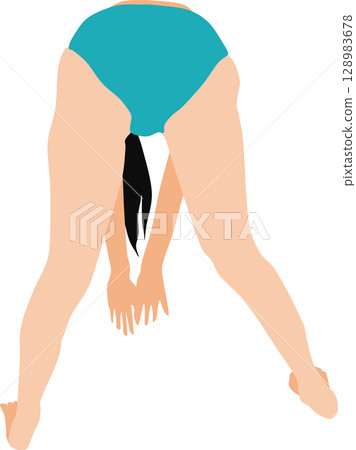 一位穿著泳衣的女子正在做熱身運動的插圖 128983678