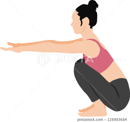 一位女士做瑜珈（伸展運動）的插圖 128983684
