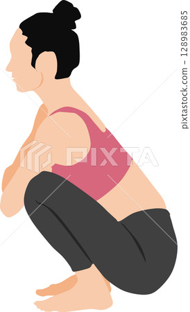 一位女士做瑜珈（伸展運動）的插圖 128983685