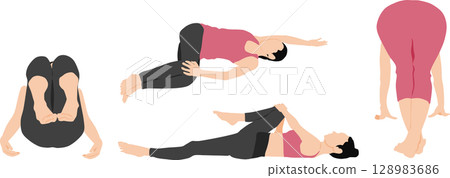 Illustration of a woman doing yoga (stretching) Illustration of a woman doing yoga (stretching) 128983686