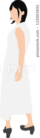 Illustration of a woman wearing summer clothes (one-piece dress) Illustration of a woman wearing summer clothes (one-piece dress) 128983692