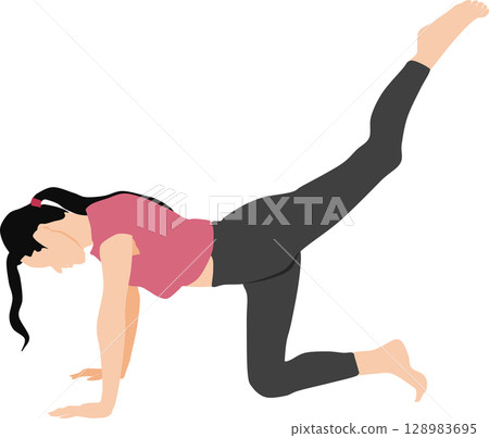 Illustration of a woman doing yoga (stretching) Illustration of a woman doing yoga (stretching) 128983695