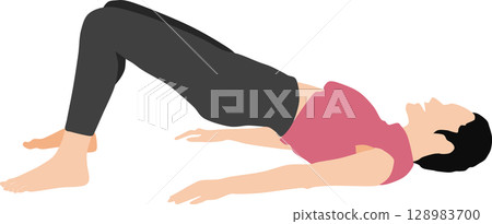 一位女士做瑜珈（伸展運動）的插圖 128983700