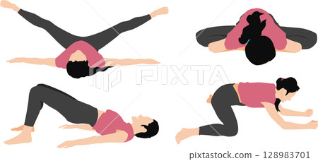 一位女士做瑜珈（伸展運動）的插圖 128983701