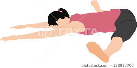 Illustration of a woman doing yoga (stretching) Illustration of a woman doing yoga (stretching) 128983703