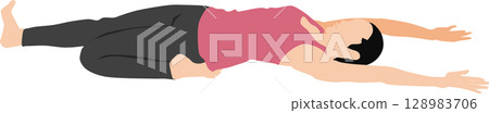 Illustration of a woman doing yoga (stretching) Illustration of a woman doing yoga (stretching) 128983706