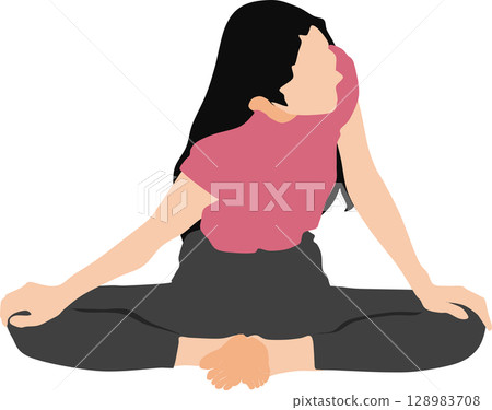 Illustration of a woman doing yoga (stretching) Illustration of a woman doing yoga (stretching) 128983708