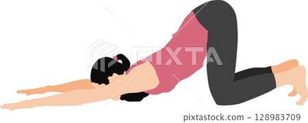 Illustration of a woman doing yoga (stretching) Illustration of a woman doing yoga (stretching) 128983709