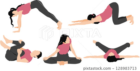 Illustration of a woman doing yoga (stretching) Illustration of a woman doing yoga (stretching) 128983713
