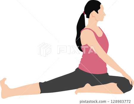 Illustration of a woman doing yoga (stretching) Illustration of a woman doing yoga (stretching) 128983772