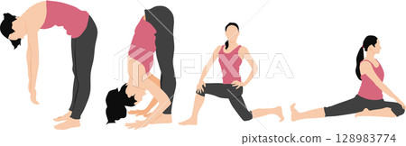 Illustration of a woman doing yoga (stretching) Illustration of a woman doing yoga (stretching) 128983774