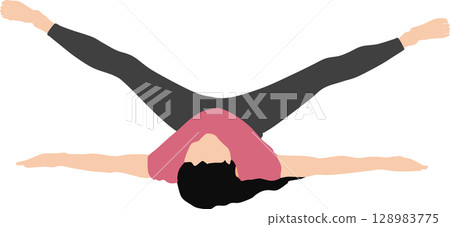Illustration of a woman doing yoga (stretching) Illustration of a woman doing yoga (stretching) 128983775