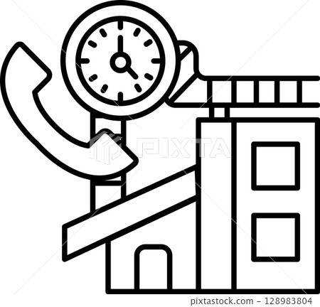 A clock is on a building with a phone on the left side 128983804