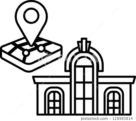 A building with a map of the area around it 128983814