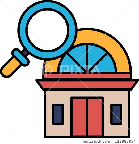 A building with a magnifying glass on it 128983854