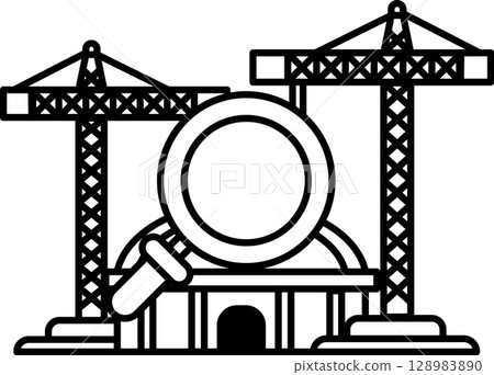 A large building with a large circular window in the middle 128983890