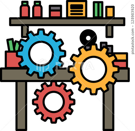 A table with three wheels on it A table with three wheels on it 128983920