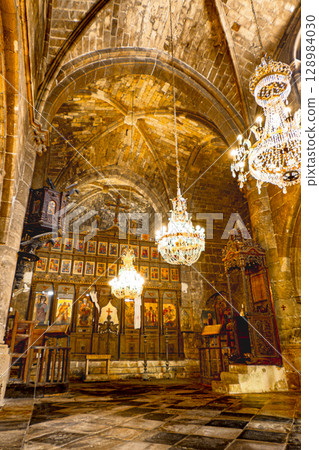 Interior of the Bella Pais Monastery in the Turkish Republic of Northern Cyprus Religious painting 128984030