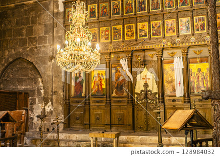 Interior of the Bella Pais Monastery in the Turkish Republic of Northern Cyprus Religious painting 128984032