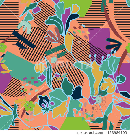 Textile motif seamless pattern. Abstract line shape geometric motif basic pattern continuous background. Man shirt all over print block.  128984103