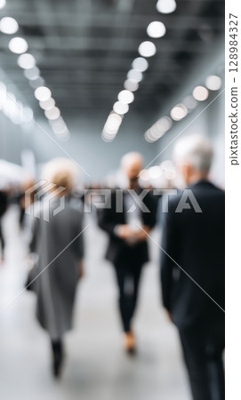 Office workers walking in modern corporate building hallway during morning rush hour with light reflection in urban workplace environment Office workers walking in modern corporate building hallway during morning rush hour with light reflection in urban workplace environment 128984327