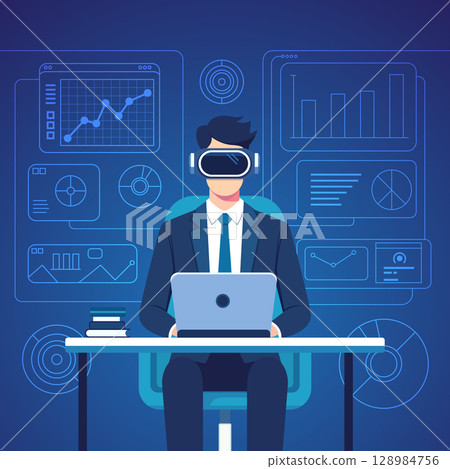 Metaverse Workplace Business Concept Flat Design 128984756