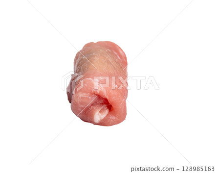 Piece of pork. Pork rolls on a white background 128985163