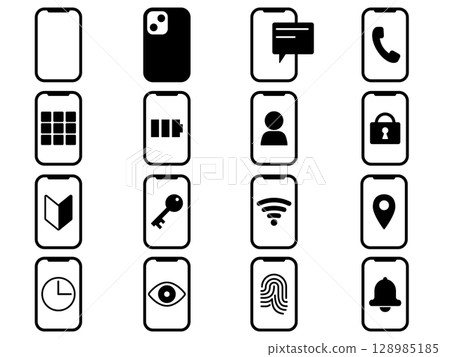 16 個單色智慧型手機圖示集 128985185