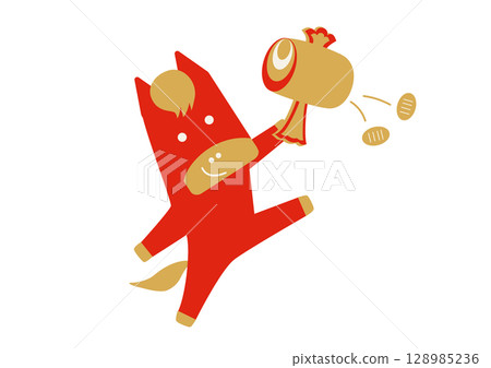 新年祝福/手持木槌的微笑紅馬 128985236