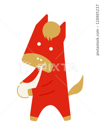 新年祝福/吃年糕的簡單紅馬人物 128985237