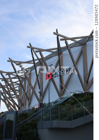 IG Arena in the evening during the Grand Sumo Tournament 128985472