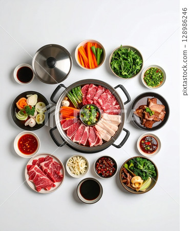 various of vegetables and meat ingredients 128986246