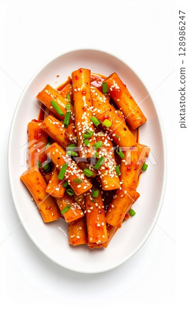 grilled vegetables on white plate tteokpokki 128986247