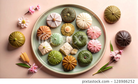 decorative composition with decorative elements 128986252